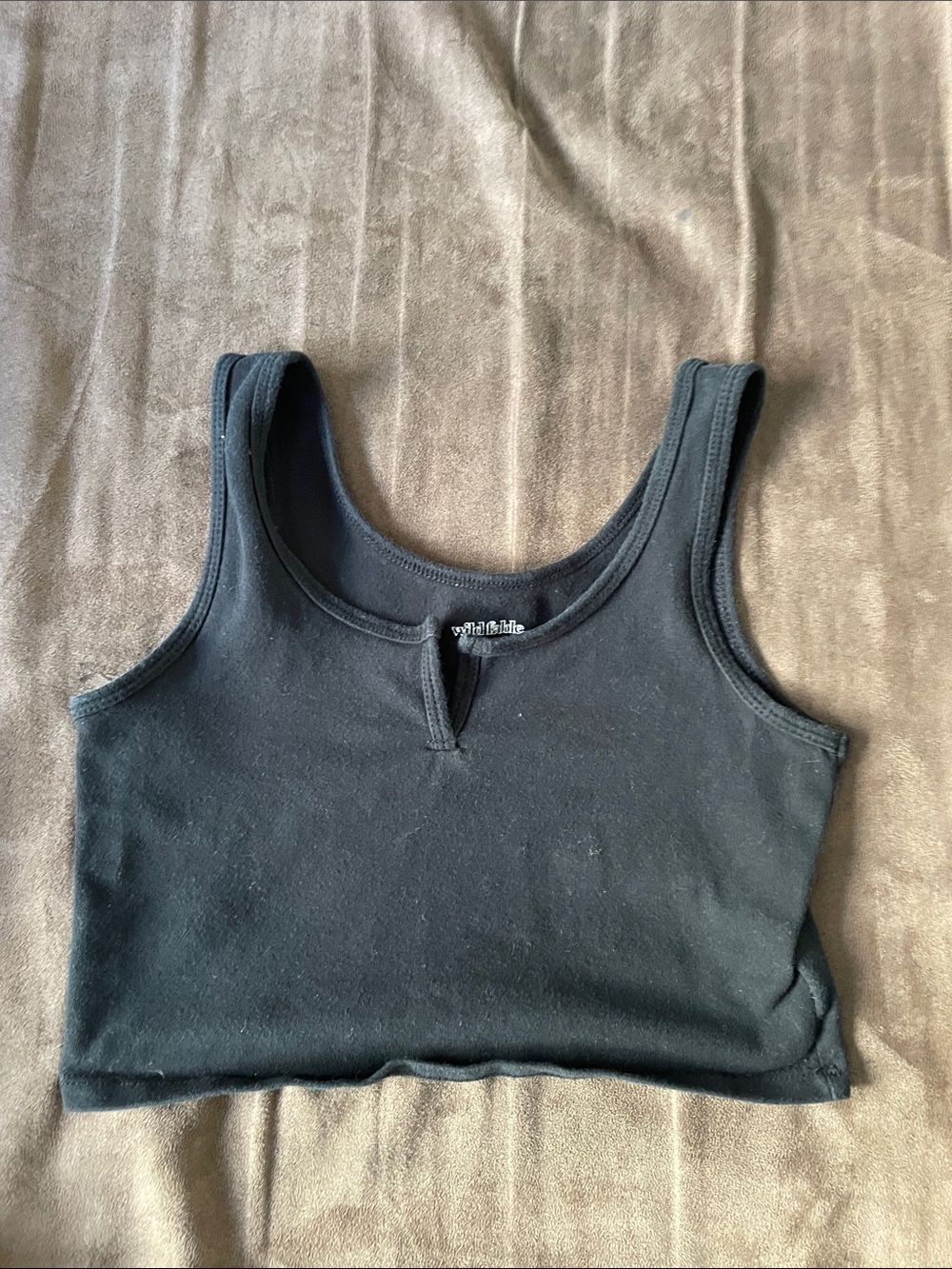 wild fable Black Cropped Tank with Notch Detail